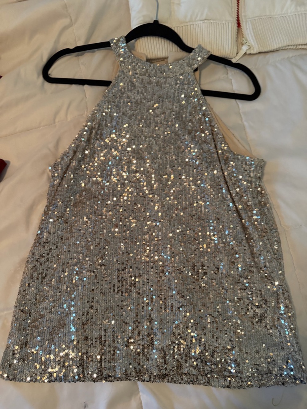 Silver Sequin Halter Camisole Top